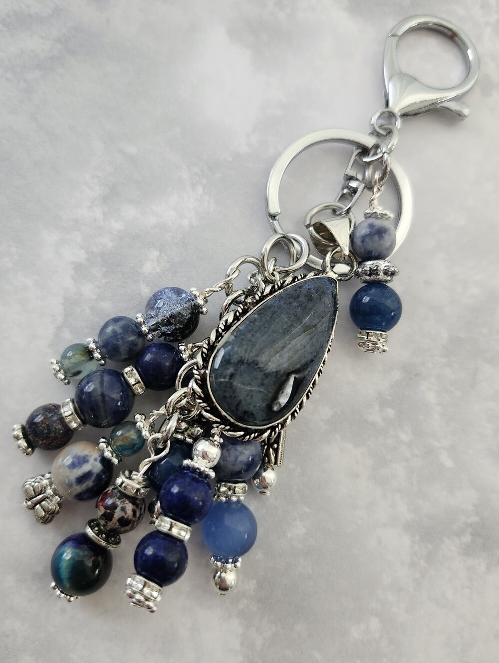 Sodalite Blue Purse Charm or Keychain Jade Lapis Agate Tigers Eye Handcrafted - Picture 6 of 6